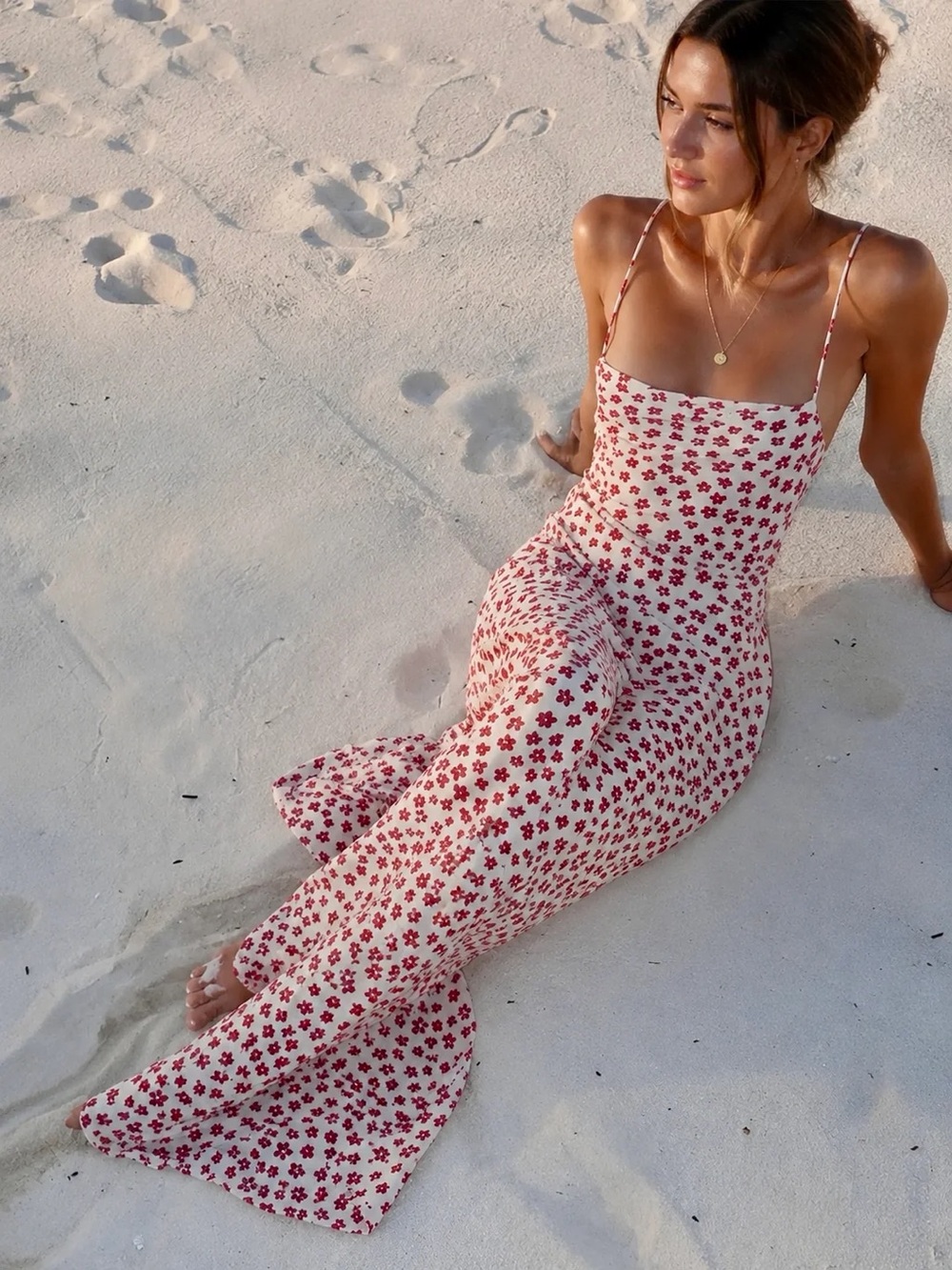 COMMENSE Strappy Floral Print Crisscross Flowy Long Sundress - size Large